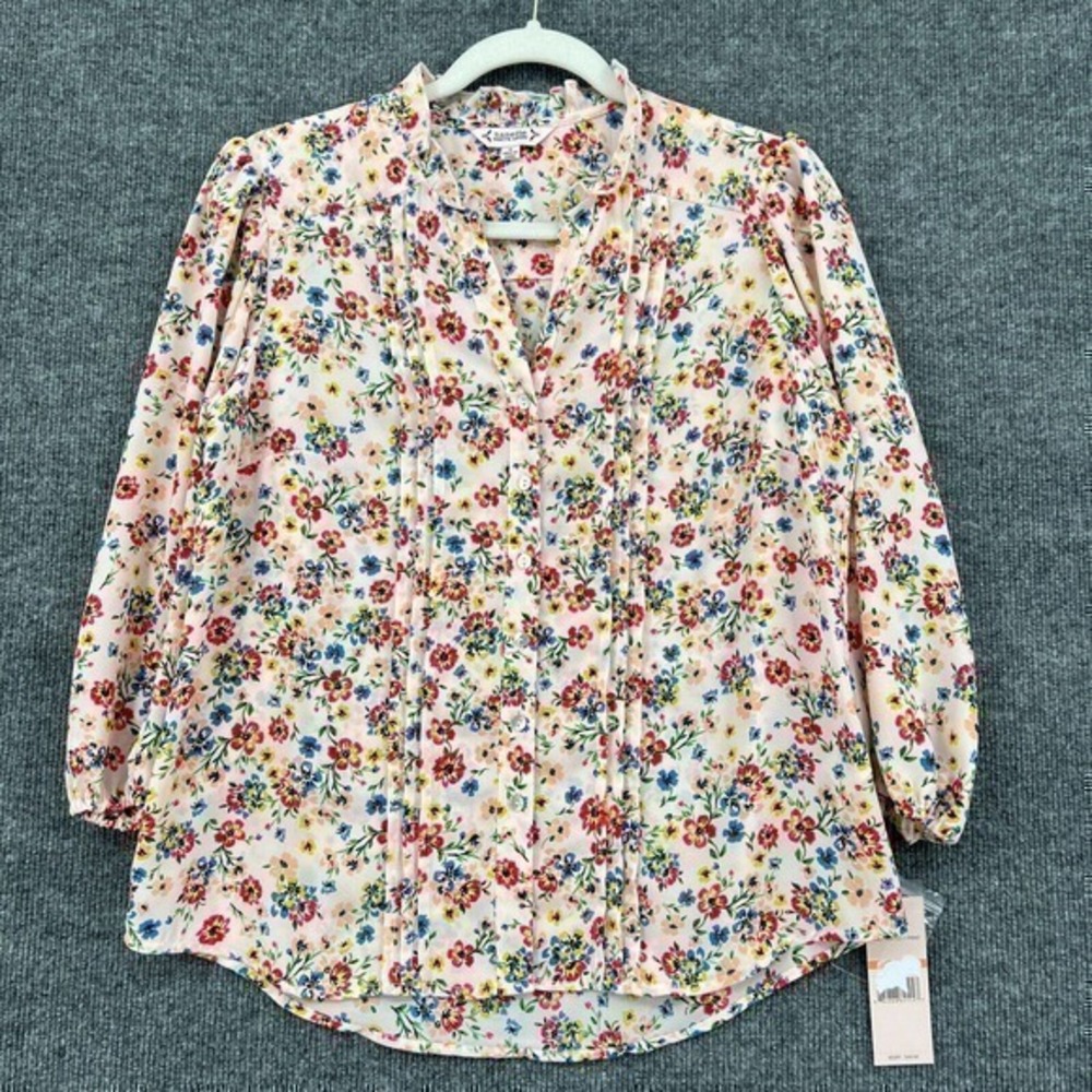 Nanette Lepore Top Womens Small Pink Multicolor Floral Button Front Cottage New